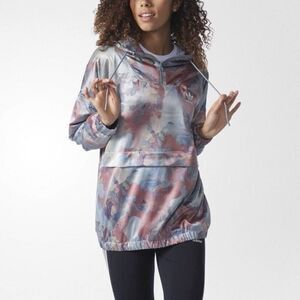 Adidas Womens Multicolor Pastel Camo Satin Pullover Windbreaker Hoodie Size XS